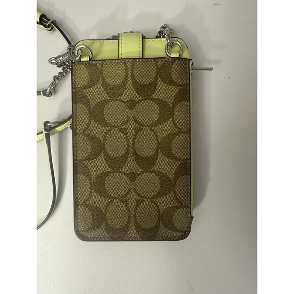 NWOT Coach North/South Phone Crossbody In Signature Canvas C7397 Khaki/Pale Lime - Picture 3 of 8